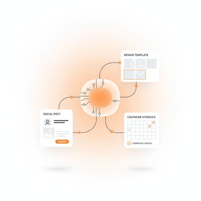 Illustration of an AI agent autonomously planning and running multifamily marketing tasks.