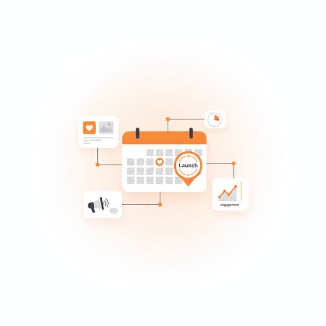 Illustration of a multifamily marketing campaign timed to launch on the perfect date, with a calendar and a stopwatch.